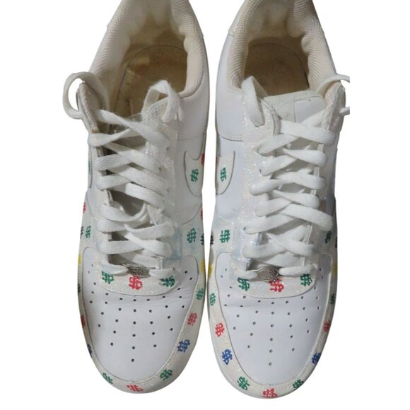 Nike Air Force 1 White Leather Custom Dollar Signs Glow Sparkly sneakers sz 11 - Picture 2 of 15